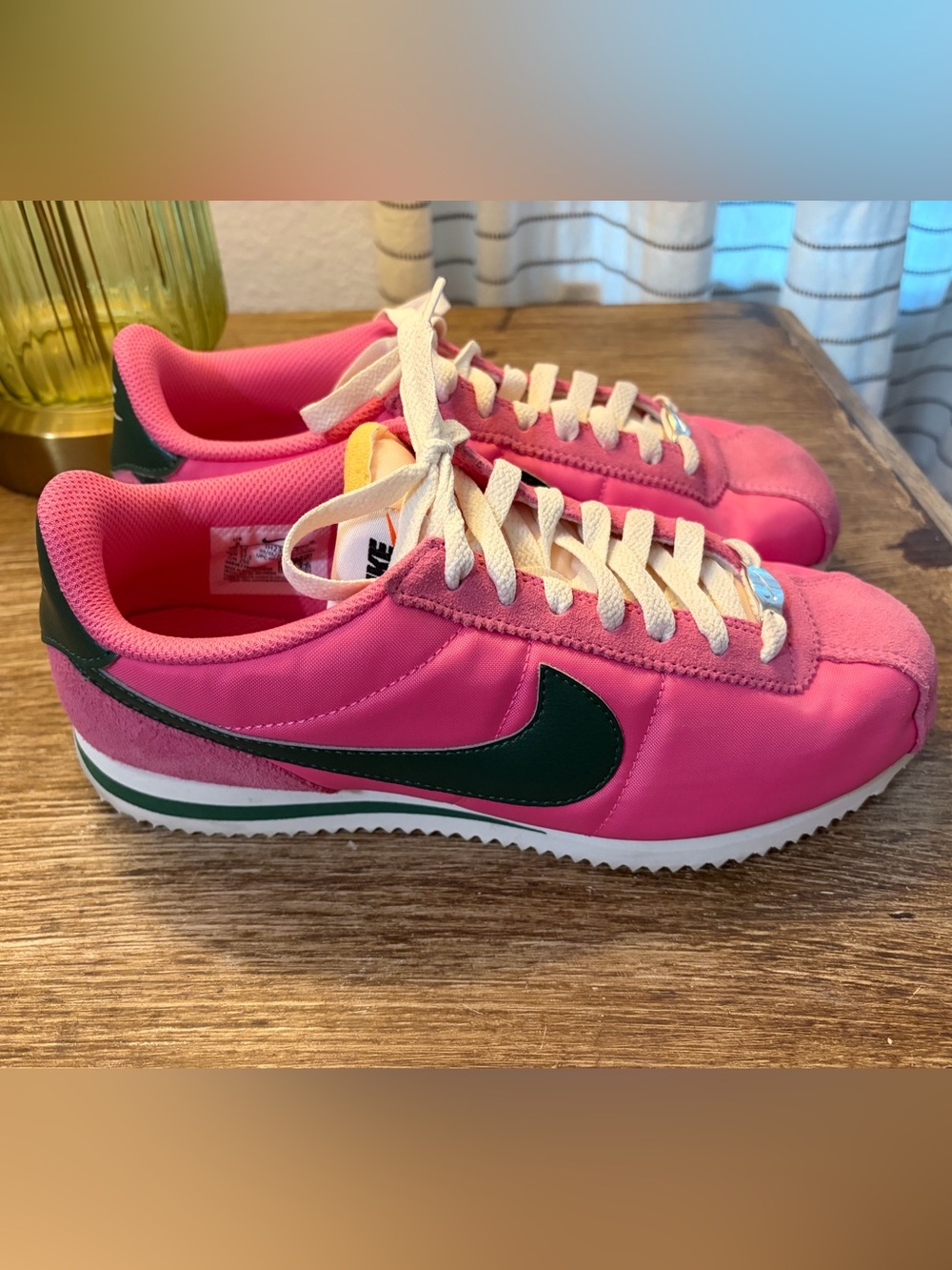 Nike Pink Cortez with Dark Green Swoosh